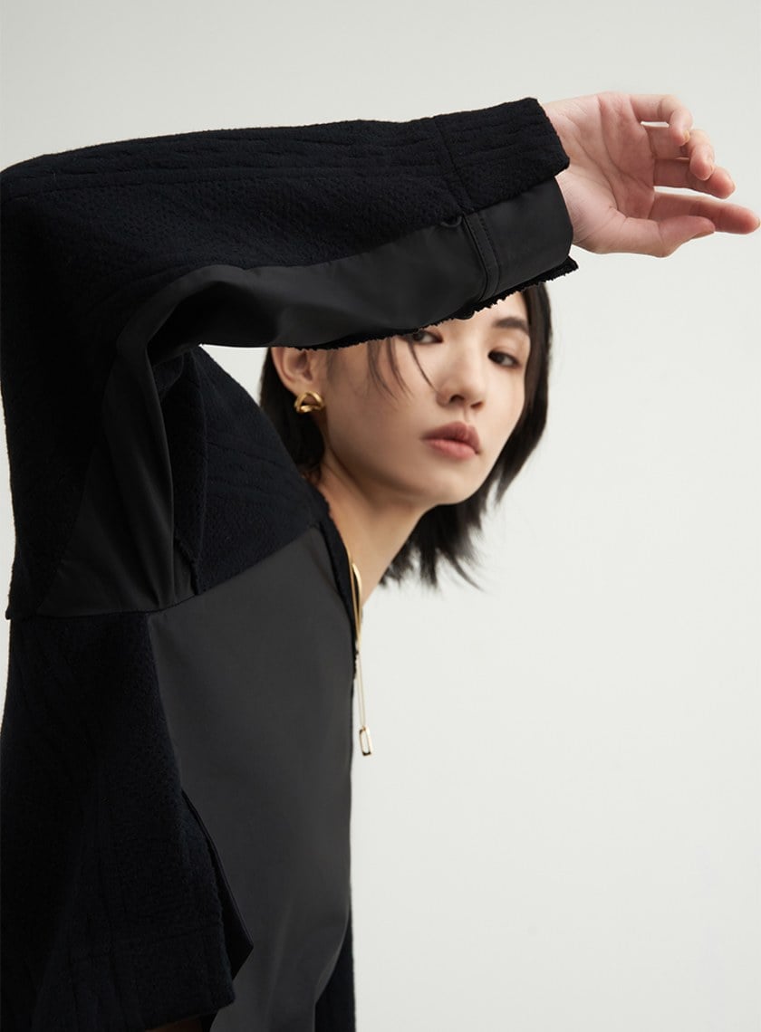 異材質拼接休閒上衣